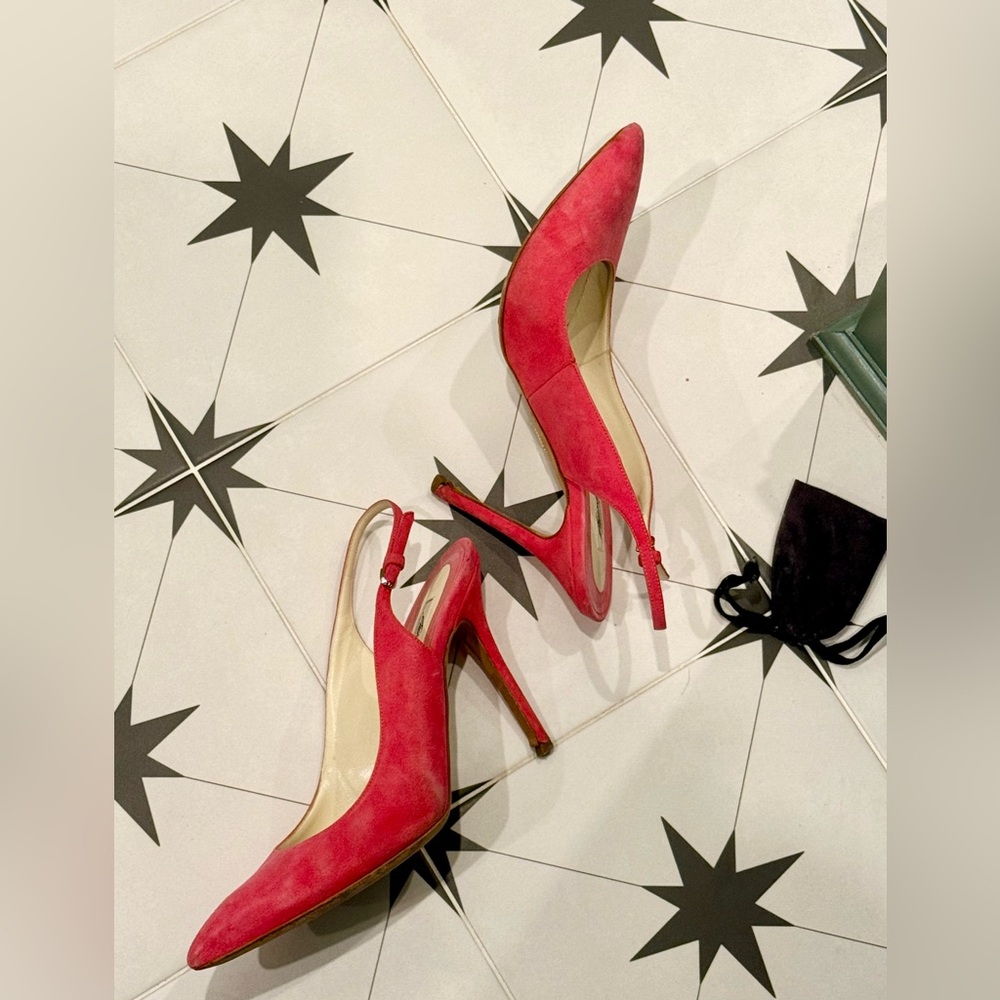 Brian Atwood pink suede slingbacks